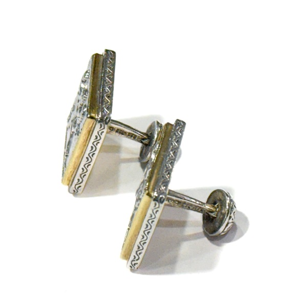 Konstantino 750 (18K) Gold & 925 Sterling Silver Cuff Links with Engraved Design - Picture 7 of 14